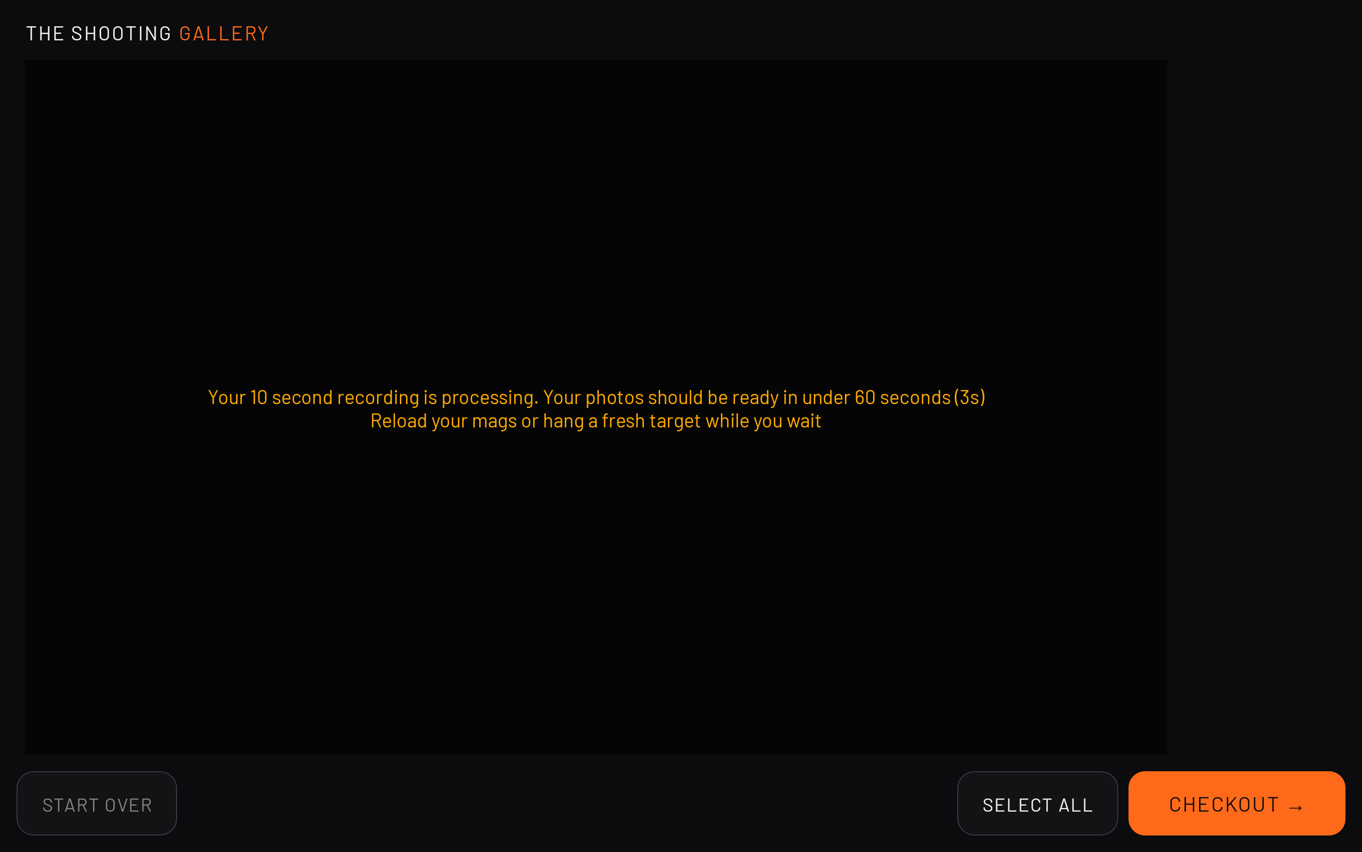 Processing screen telling the shooter their photos will be ready in under 60 seconds